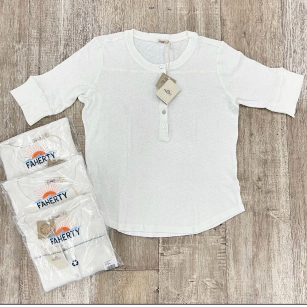 Faherty Allandria Henley White Tee NWT - Picture 2 of 8